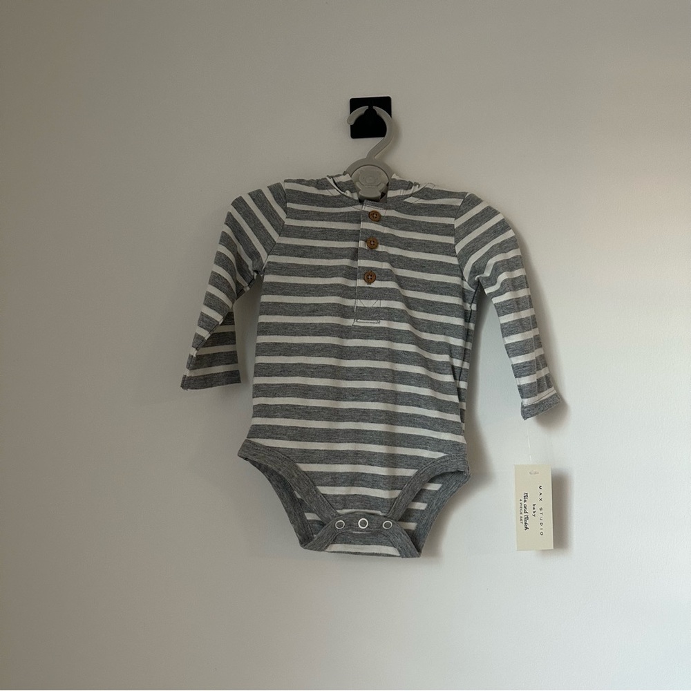 Max Studio Baby Striped Gray Hooded One Piece